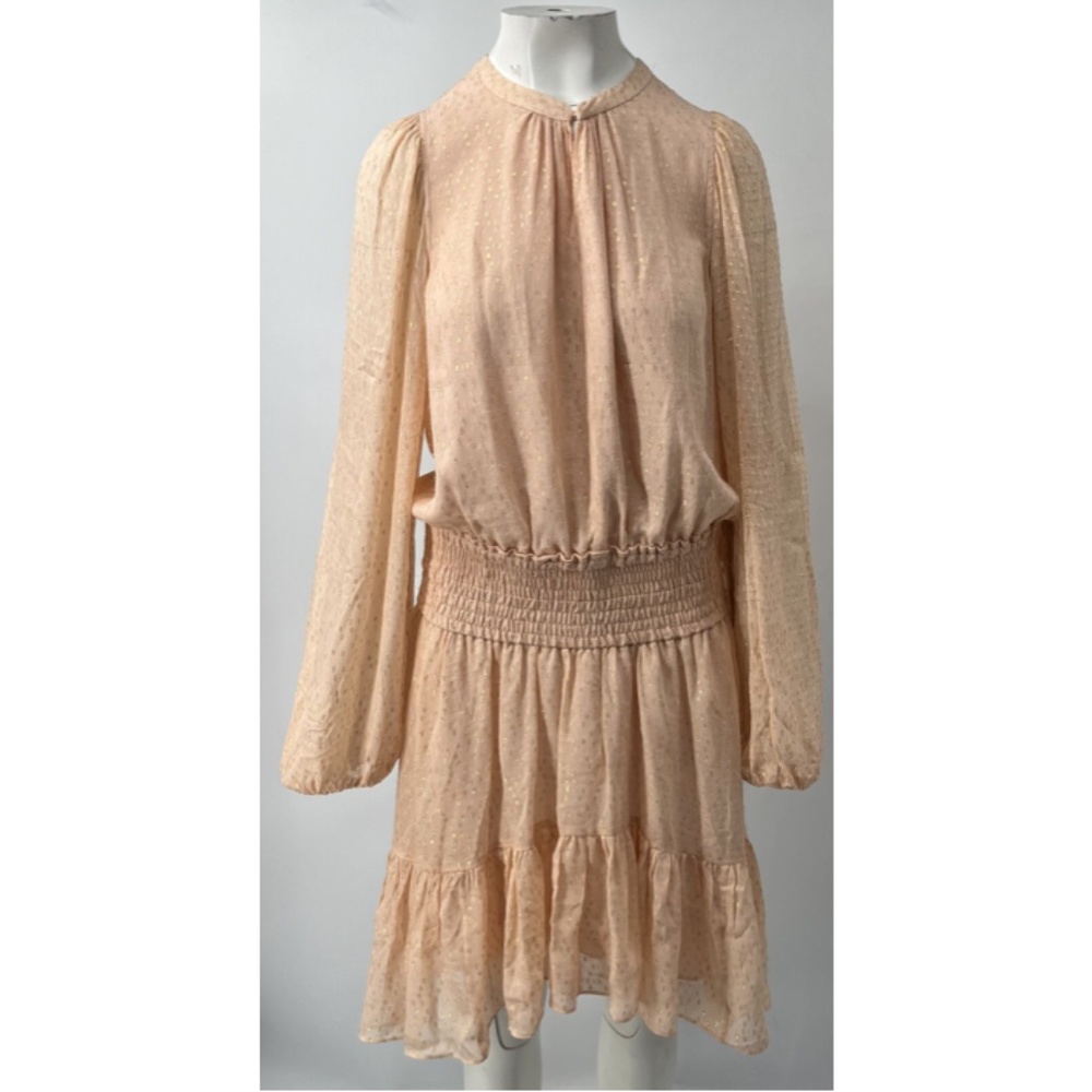A.L.C. Light Pink/Gold Printed Long Sleeve Smocked Tiered Dress sz 12